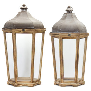 Lantern (Set Of 2) 28.5"H, 33"H Iron/Wood