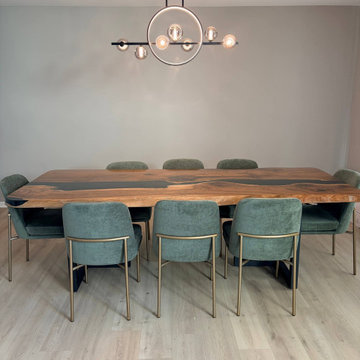 Custom Black Walnut Resin Dining Table (98” x 40”) – Live Edge Elegance with Fam