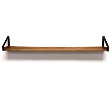 InPlace 24x5x6.1 Driftwood/Metal Real Wood Rustic Iron Bracket Ledge, Mango, 48