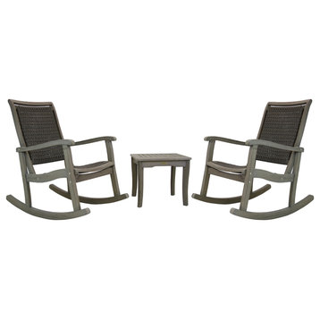 3-Piece Gray Wash Eucalyptus Rocking Chair Set