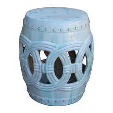 Chinese White Coin Pattern Round Clay Ceramic Garden Stool