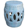 Chinese White Coin Pattern Round Clay Ceramic Garden Stool