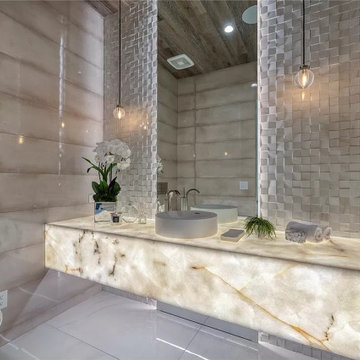 Floating Vanity: Clear Quartizite with LED Lights - MacDonald Highlands