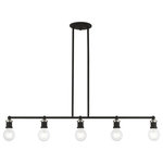 Livex Lighting - Lansdale 5 Light Black With Brushed Nickel Accents Large Linear Chandelier - Simplicity and attention to detail are the key elements of the Lansdale collection.  The dimensional form, exposed bulbs and combination of finishes adds a playful mood to a contemporary or urban interior. This five light linear chandelier design gives a new face to any interior.  It is shown in a black finish with brushed nickel finish accents.