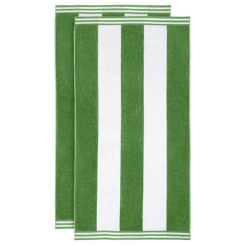 100% Egyptian Cotton Striped Pool Beach Towel, Cabana Striped, Dark Green