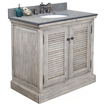 Single Fir Sink Vanity Driftwood With Polished Surface Granite Top, 36", Gray