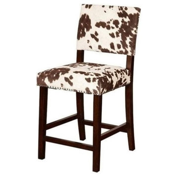 Bowery Hill 24" Microfiber & Wood Counter Stool in Brown/White