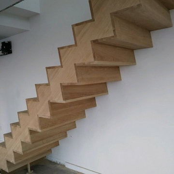 Modern combo, cladded metal staircase, top and bottom