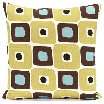 Natural, Mustard & Brown Square Patterened Throw Pillow Cover, 16"x16"