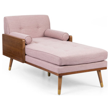 Miles Fabric Chaise Lounge, Light Blush and Dark Walnut