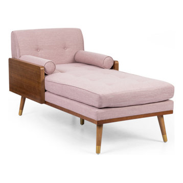 Miles Fabric Chaise Lounge, Light Blush and Dark Walnut