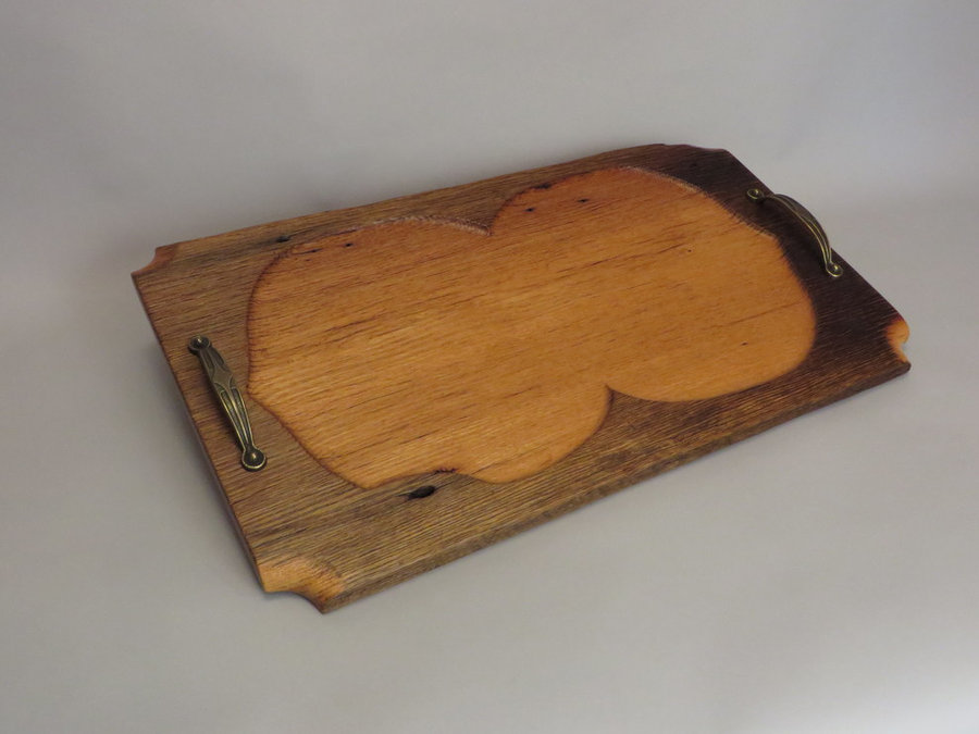 Tray 17019: Chestnut Oak, Carved Pan, Pull Handles.