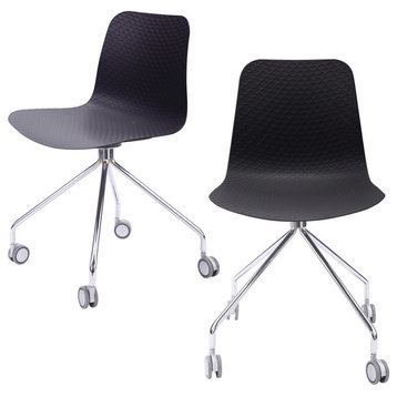 Hebe Series Office Chairs Molded Seat With Chrome Wheel Leg, Set of 2, Black