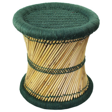 Natural Geo Moray Decorative Handwoven Jute Accent Stool, Set of 2, Green