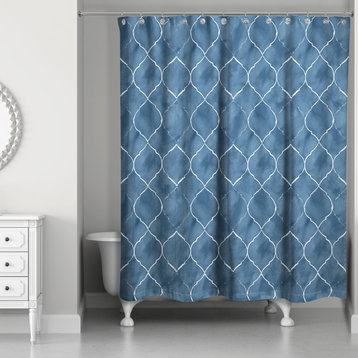 Blue Ogee Pattern 71x74 Shower Curtain