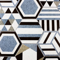 8"x8" Hexagon Blue Jeans Mixed Pattern Ceramic Floor & Wall Tile, Set of 20