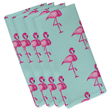 19"x19" Flamingo Fanfare Martini, Animal Print Napkins, Set of 4, Blue