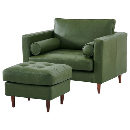 Alessandra Modern Contemporary Eco Leather Arm Chair - Green, Arm Chair and Ottoman