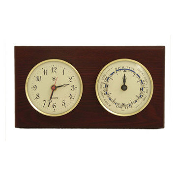 Brass Quartz Clock and Tide Clock on Mahogany