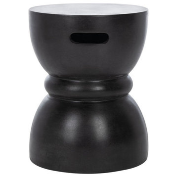 Rukis Indoor/Outdoor Modern Concrete Round 17.7" H Accent Table Black