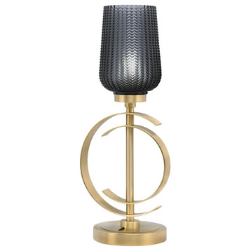 1-Light Table Lamp, New Age Brass Finish, 5" Smoke Textured Glass