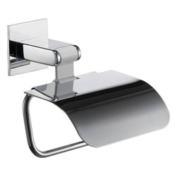 Iris paper holder with lid. No drill.White-Polished chrome. - Bathroom Accessories