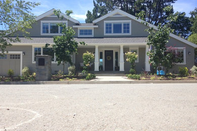 Craftsman gray two-story stucco exterior home idea in San Francisco