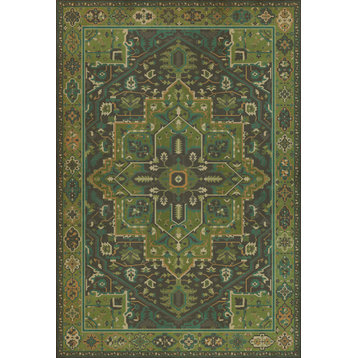 Persian Bazaar Camelot, The Green Knight 96x140 Vinyl Floorcloth, Green/Black