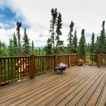 Rustic Entryway, Walkway and Back Decks with Trex Decking and Cedar Railing