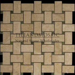 Crema Marfil Marble Basketweave Mosaic Tile with Green Dots Polished - Products