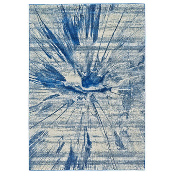 Weave & Wander Omari Contemporary Sunburst Print Rug, Blue/Ivory, 8'x11'