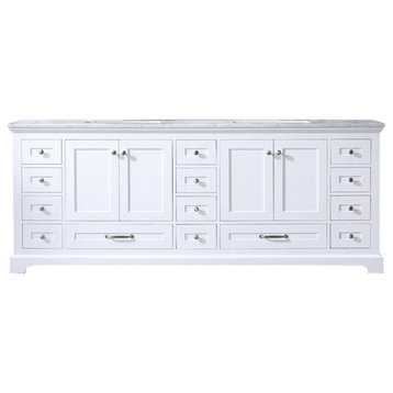 Lexora Home Dukes 84" Carrara Marble Top Double Vanity with Sinks in White