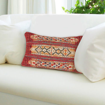 Marina Tribal Stripe Indoor/Outdoor Pillow, Red, 12"x18" Pillow