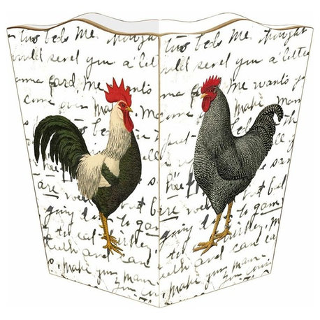 Roosters on Script Wastepaper Basket