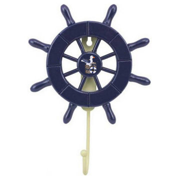 Dark Blue Decorative Ship Wheel with Seagull and Hook 8' - Wall Hook - Nautic