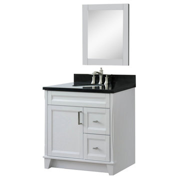 37" Single Sink Vanity In White Finish With Black Galaxy Granite