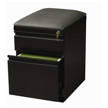 Pemberly Row 2-Drawer Metal Mobile Pedestal File Cabinet with Cushion in Black