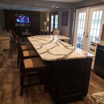 Kitchen remodel—2 toned cabinets with quartz and backsplash