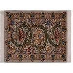 Bareens Designer Rugs - Marry Gold Pak Persian Ginny Taupe/Green Wool Rug - 4'2'' x 5'10'' - Designed with mesmerizing intricacy and gorgeous color palette, this hand-knotted masterpiece demonstrates the beauty and electrifying thrill of Pak Persian art. These meticulously hand-knotted Pak-Persian rug is made with pure wool and features breathtaking traditional, transitional, and tribal designs in bold luxurious color pallets. Known for their intricate designs these rugs are a reproduction of Persian rugs, made in Pakistan with unique Mughal designs. Made by master weavers using the same Persian texture, design and dying technique, we wanted to produce the most significant manifestation of Persian art, life, and culture. This rug is most famous for its exceptional quality, incredible designs, patterns, and vibrant rich color. Pak-Persian rugs made with Persian weave with high knot counts, which enables the high intricacy and detail found in the patterns are also referred to as "State of art", each color adds a rich beautiful detail in the artwork of this rug. The design, color, and beautiful chromatic composition with a vibrant sheen with intricate designs, exude beauty, elegance, and quality make this rug a masterpiece of its own.