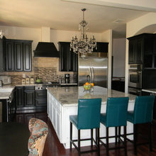 dark cabinets white island