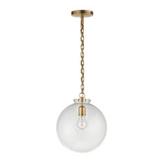 Katie Pendant, 1-Light, Globe, Hand-Rubbed Antique Brass, Clear Glass, 12"W