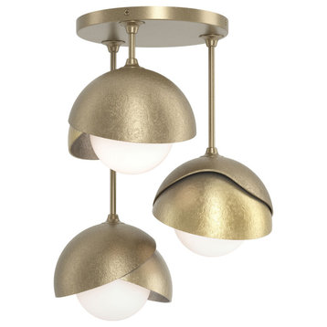 Brooklyn 3-Light Double Shade Semi-Flush, Soft Gold, Modern Brass, Opal Glass