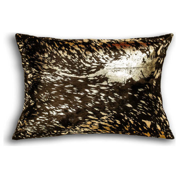 HomeRoots 12" x 20" x 5" Chocolate And Gold Cowhide Pillow