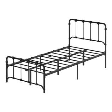 Victorian Metal Bed Frame With Headboard and Mattress Foundation, Twin