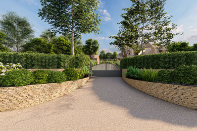 Landscape Garden Design of a Driveway Entrance with Natural Stone Walls