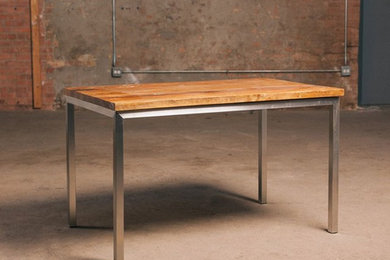 Reclaimed Wood Table with Stainless Steel Base