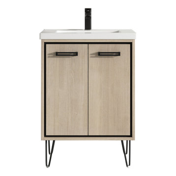Bonnie 24" Single Bathroom Vanity Set, Tan/Wood-Grain