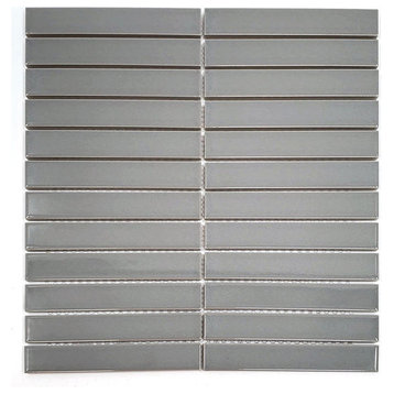 Gio Gray Glossy 1" X 6" Stacked Linear Porcelain Mosaic Tile, 1 Sheet