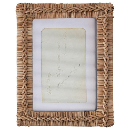 Boho Handwoven Rattan Photo Frame, Natural