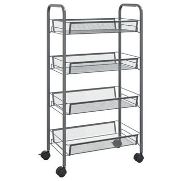 vidaXL 4-Tier Kitchen Trolley Storage Utility Cart with Mesh Baskets Gray Iron
